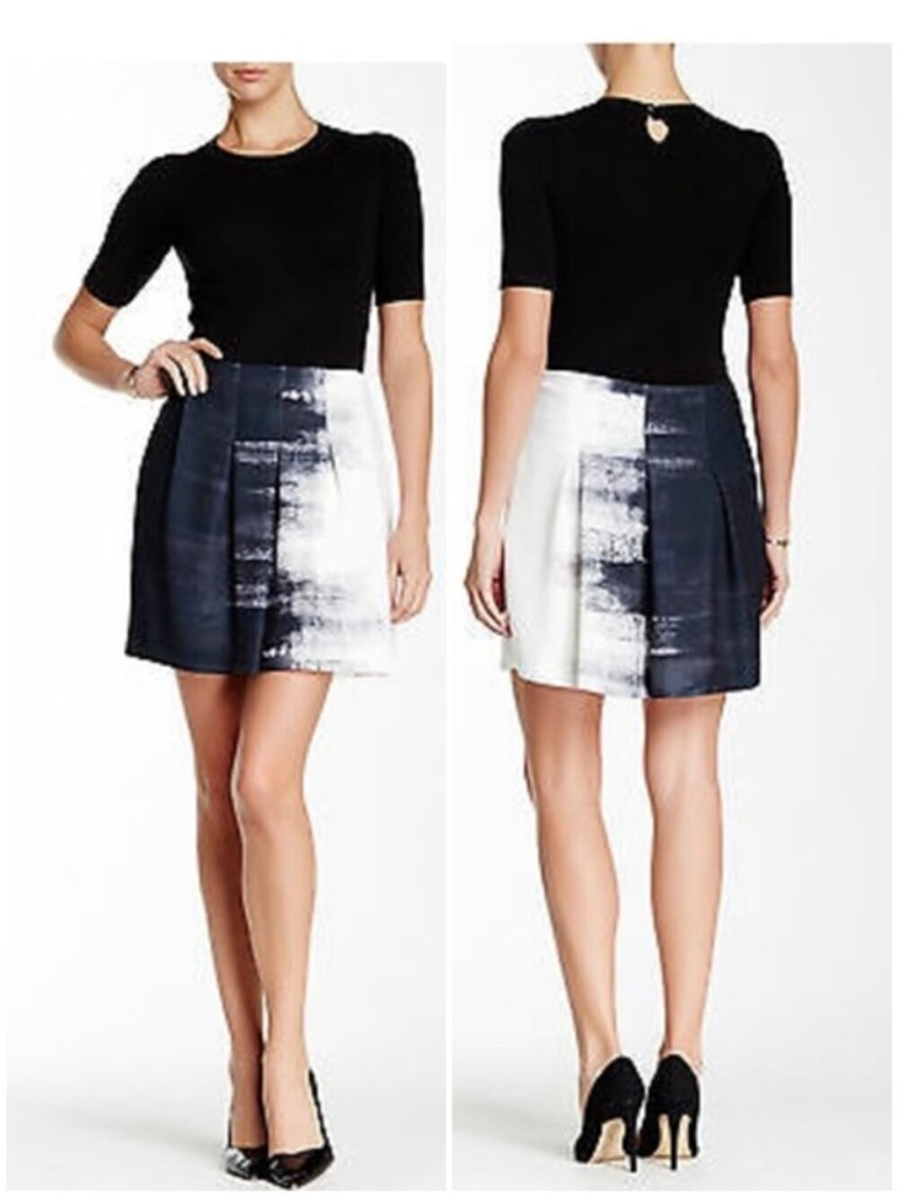 MARC JACOBS Dry Brushstroke Print Pleated Skirt VINCE Brush Skirt Black White 2